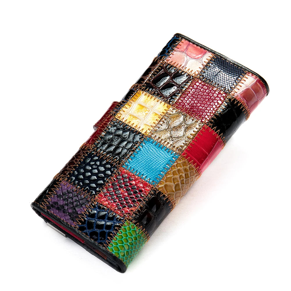 WESTAL-Carteira de Couro para Mulheres, Bolsas Boho, Moedas e Cartões, Carteiras Femininas, Bolsa de Embreagem Longa, Carteiras Wristlet