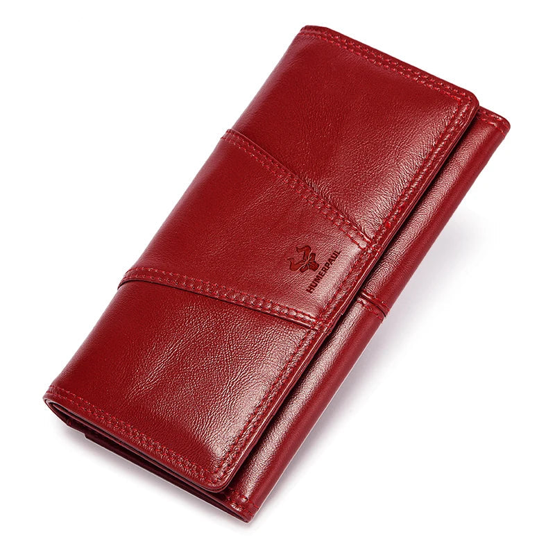 Humerpaul carteira feminina camada superior de couro multi-cartão embreagem celular saco de dinheiro moda senhoras titular do cartão cartera mujer vermelho
